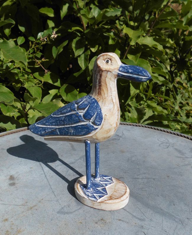 Möwe auf Fuss Holz massiv Holz Natur und blau 20 cm